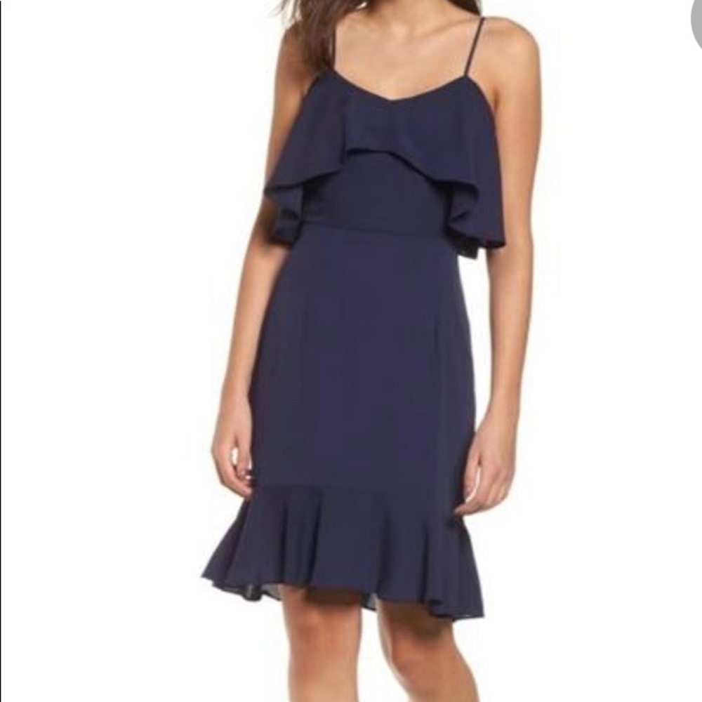 Leith Nordstrom Double Ruffle Flounce Dress in Navy Peacoat Blue